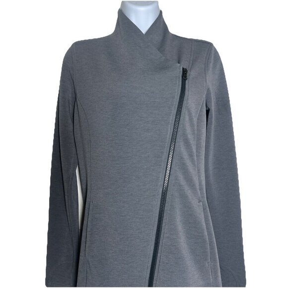 ATHLETA XS SoftTech CYA Jacket Asymmetric Full Zip High V Neck Gray Wool Coat - Picture 4 of 12